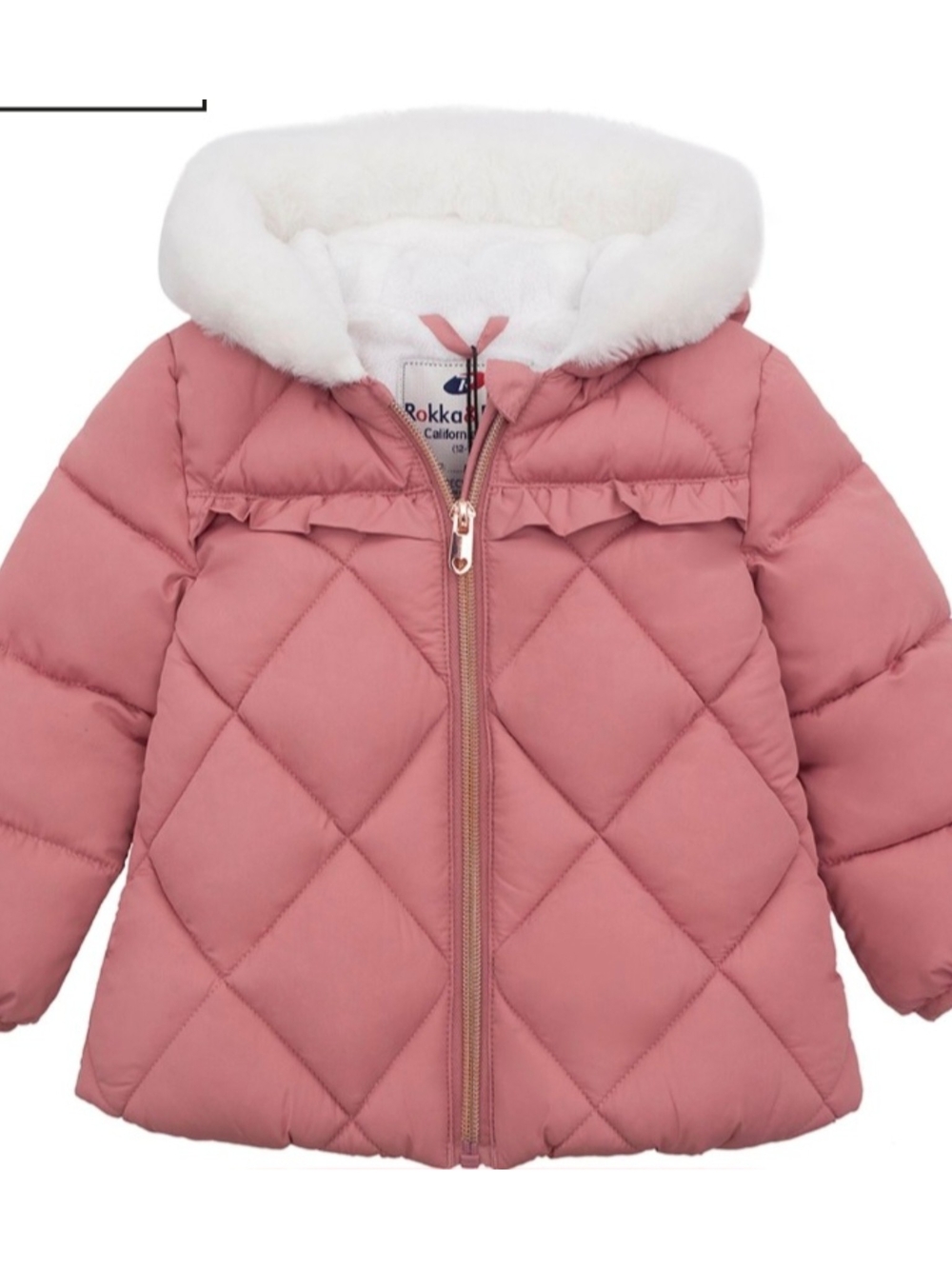 Baby Girl Rokka&Rolla Soft Lining Hooded Puffer Jacket - Pink Coral - 9-12mo